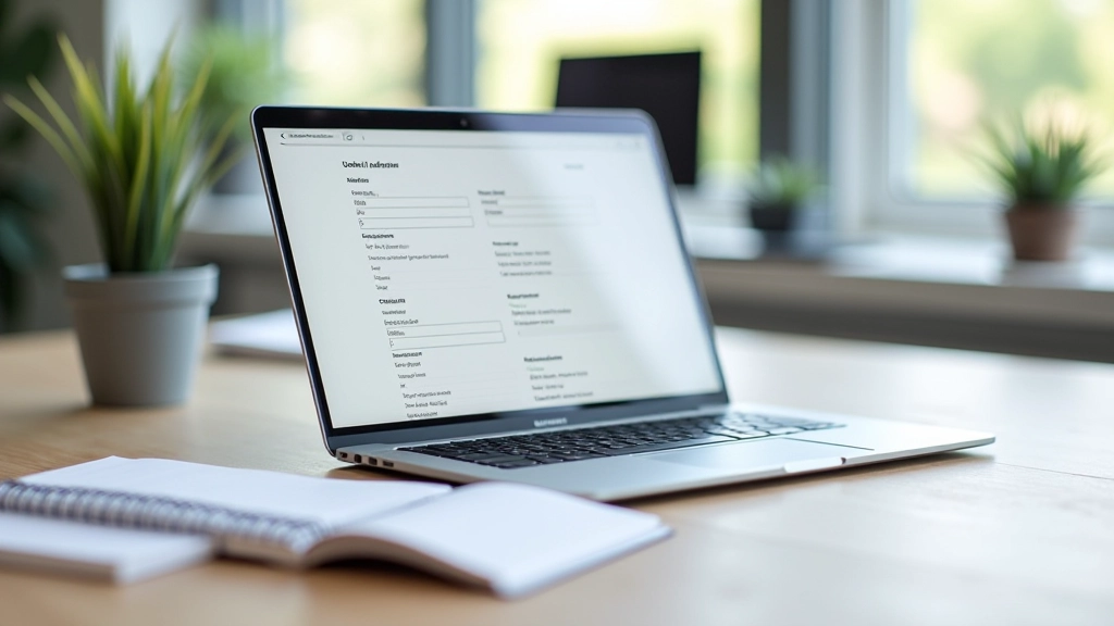 Laptop en toetsenbord op bureau met formuliernotities voor Nederlandse velden